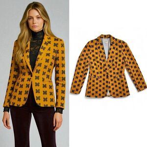 J.Crew Parke Blazer Butterfly Corduroy Sz 2 Mustard Yellow Navy Preppy Academia
